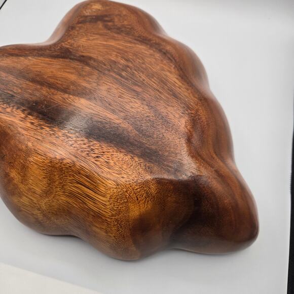 Large Monkey Pod Wooden Leaf Bowl Brown Fruits Storage - Picture 6 of 13